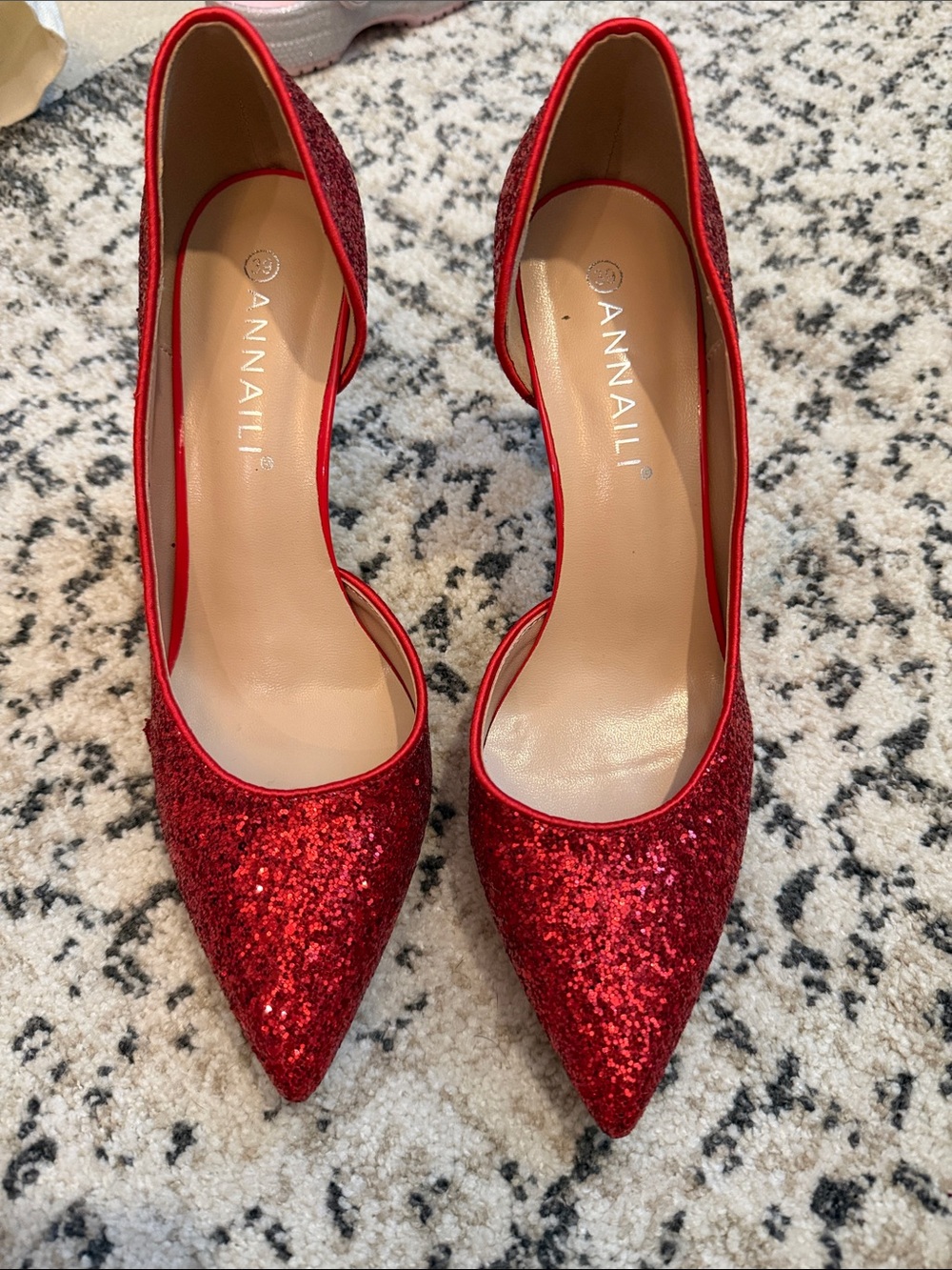 Analili Red Glitter Pointed D'Orsay Heels
